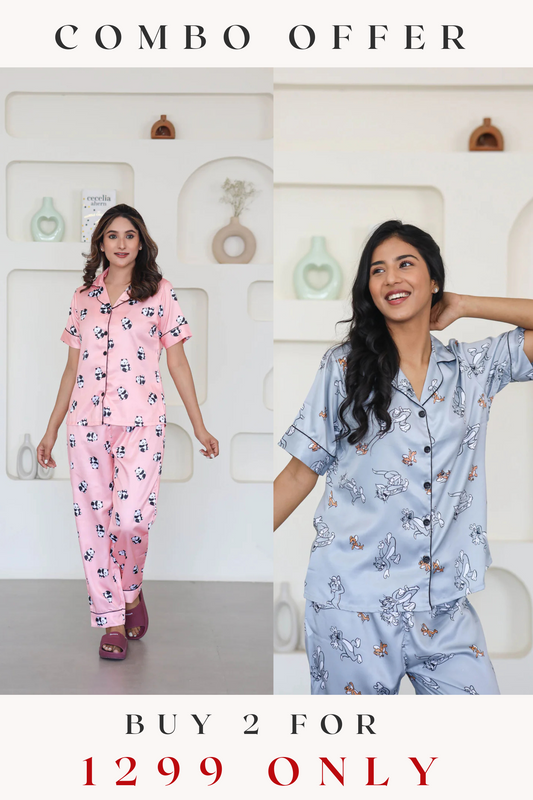 COMBO OF 2 Night Wear Satin Pastel Grey Pastel Pink Color suits