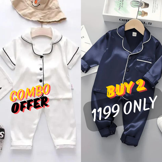 2 NIGHT SUITS COMBO FOR BOYS AND GIRLS (White and Blue)