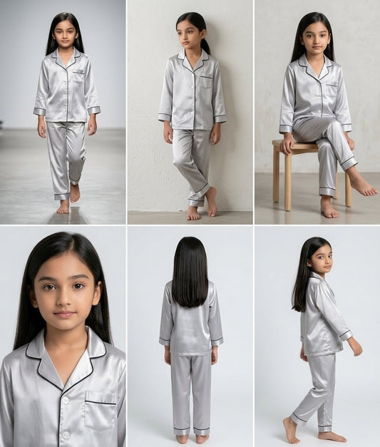 Silver Co-ord night suit for boys and girls