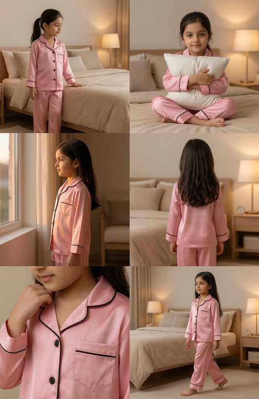 Soft Pink Satin Co-ord Set for Boys and Girls