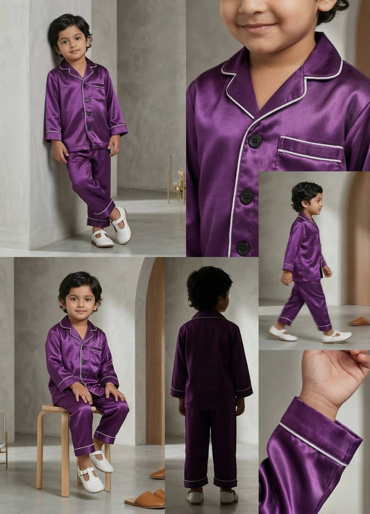 Purple Satin Co-ord Set for Boys and Girls