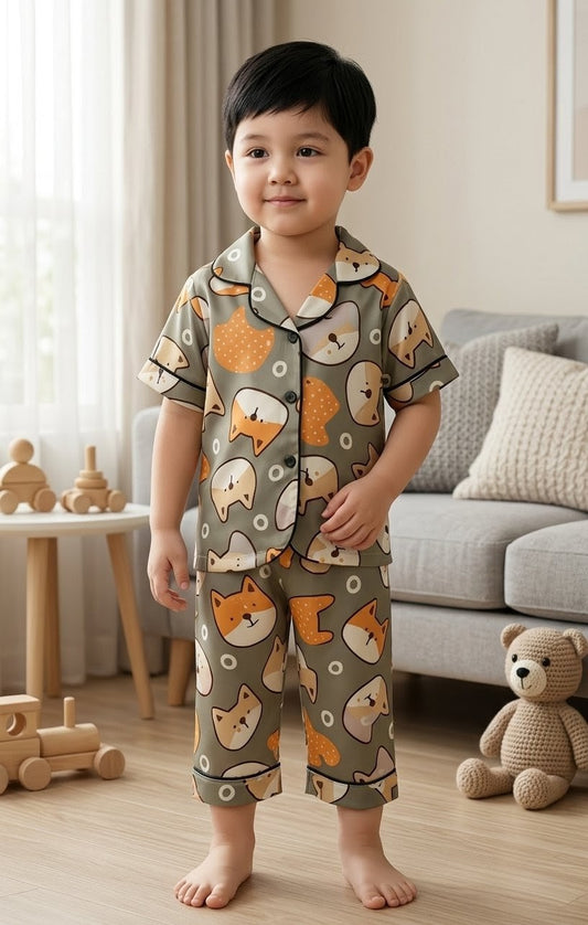 Printed Multi Color Satin Co-ord Set for Boys and Girls