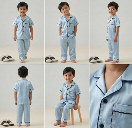 Sky Blue Satin Co-ord Set for Boys and Girls