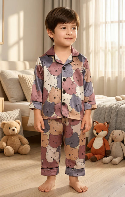 Printed Cat design Satin Co-ord for Boys and Girls