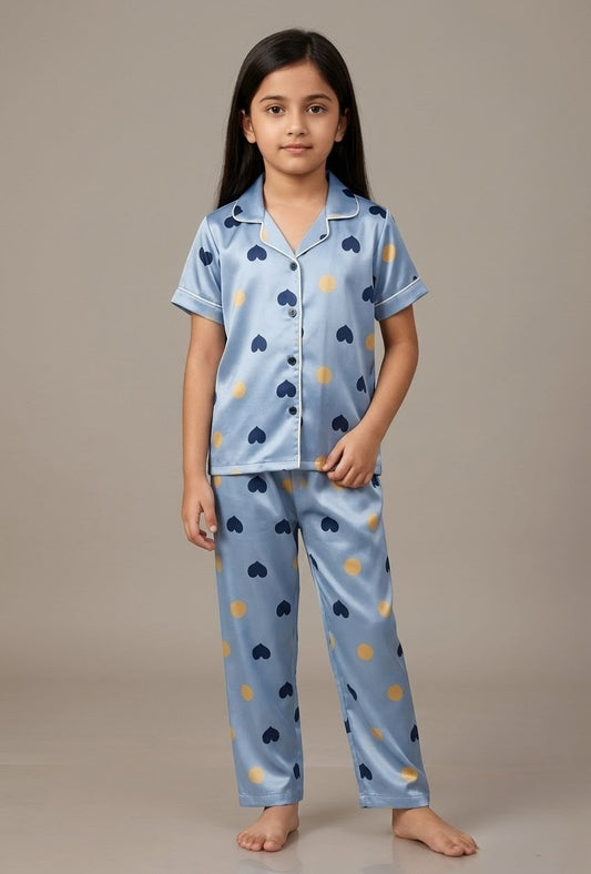 Printed White Satin Co-ord Set for Boys and Girls