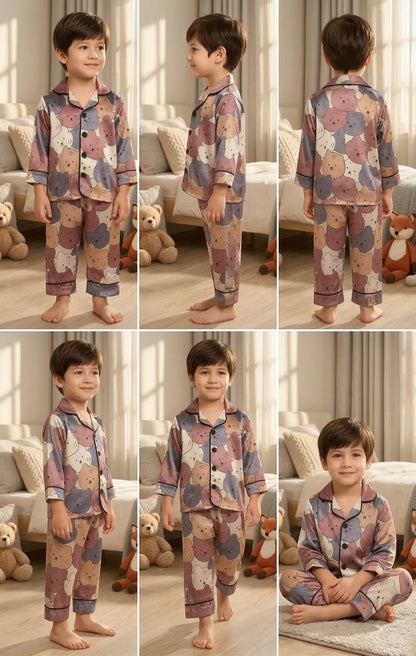 Printed Cat design Satin Co-ord for Boys and Girls