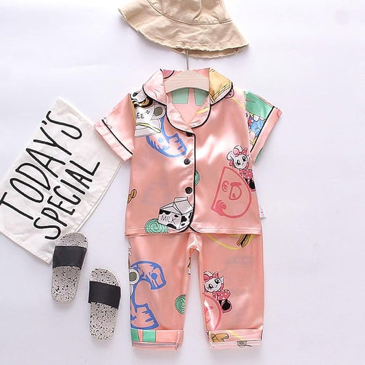 Printed peach Satin Co-ord Set for Boys and Girls