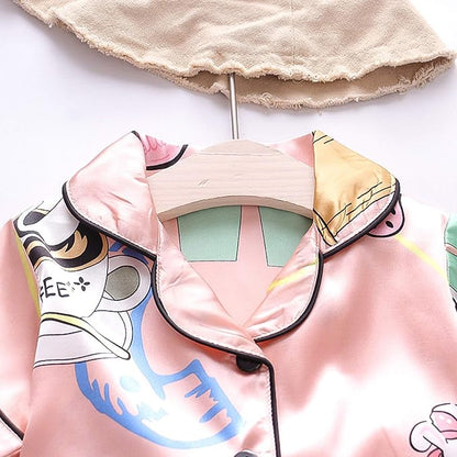 Printed peach Satin Co-ord Set for Boys and Girls