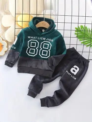 Kids Imported Velvet Winter Dress for Boys & Girls (Green Black)