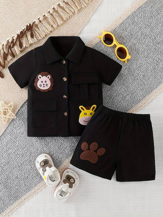 KIDSCUDDLES KIDS CO-ORD SET BLACK CREAME COMBO OF 2