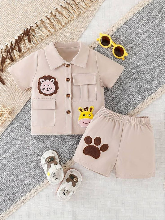 KIDSCUDDLES KIDS CO-ORD SET GREEN CREAME COMBO OF 2
