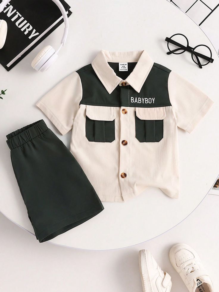 KIDSCUDDLES KIDS CO-ORD SET GREEN CREAME COMBO OF 2