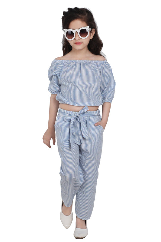 KIDSCUDDLES GIRLS DRESSES SKY BLUE KHAKHEE (Combo Pack Of 2)