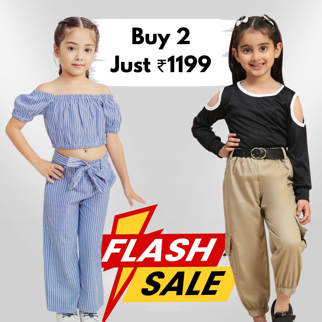 KIDSCUDDLES GIRLS DRESSES SKY BLUE KHAKHEE (Combo Pack Of 2)