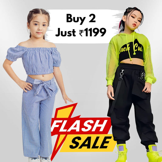 KIDSCUDDLES GIRLS DRESSES SKYBLUE GREEN (Combo Pack Of 2)