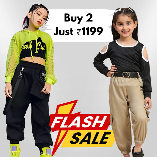 KIDSCUDDLES GIRLS DRESSES KHAKHEE GREEN (Combo Pack Of 2)