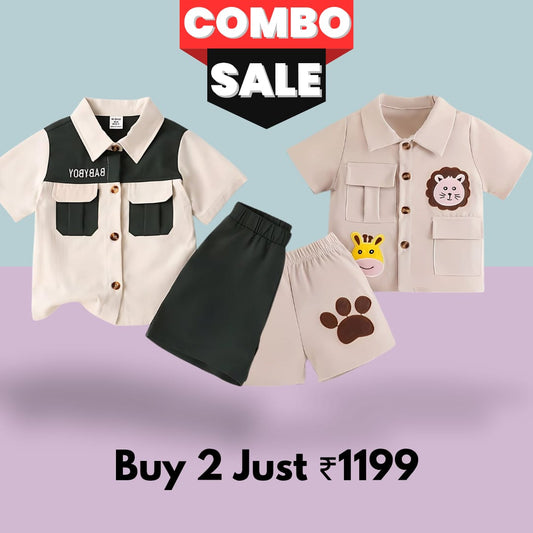 KIDSCUDDLES KIDS CO-ORD SET GREEN CREAME COMBO OF 2