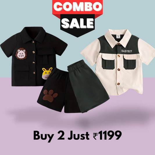 KIDSCUDDLES KIDS CO-ORD SET BLACK CREAME COMBO OF 2