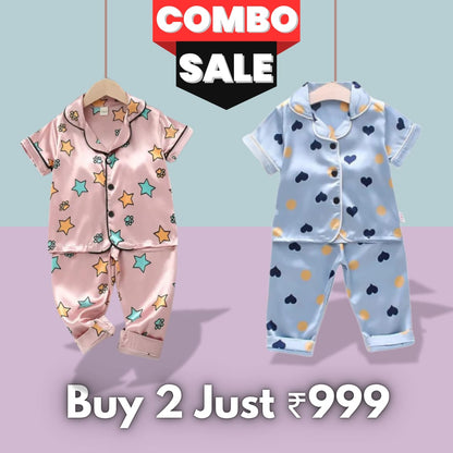 2 NIGHT SUITS COMBO FOR BOYS AND GIRLS (Printed heart star)