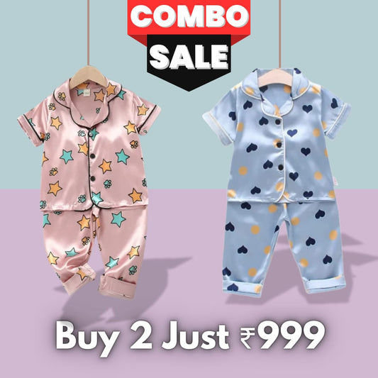 2 NIGHT SUITS COMBO FOR BOYS AND GIRLS (Printed heart star)
