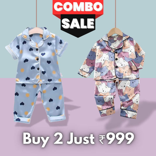 2 NIGHT SUITS COMBO FOR BOYS AND GIRLS (Printed heart)
