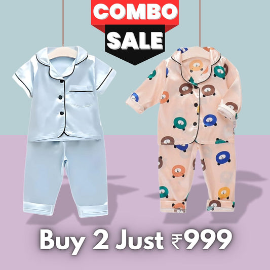 2 NIGHT SUITS COMBO FOR BOYS AND GIRLS (Sky Blue Peach)
