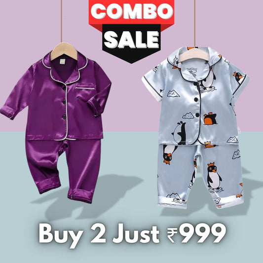 2 NIGHT SUITS COMBO FOR BOYS AND GIRLS (Purple blue)