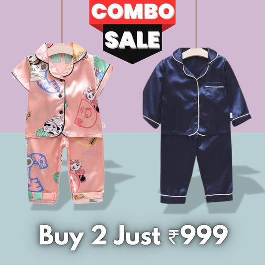 2 NIGHT SUITS COMBO FOR BOYS AND GIRLS (Peach  navy blue)