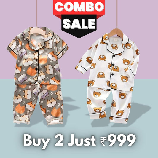 2 NIGHT SUITS COMBO FOR BOYS AND GIRLS (White Multi)