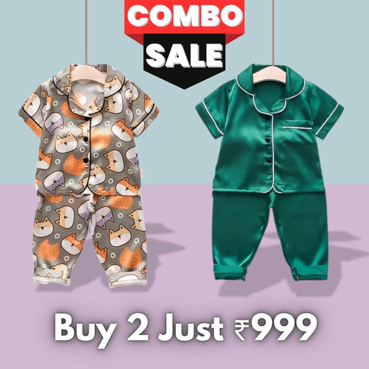 2 NIGHT SUITS COMBO FOR BOYS AND GIRLS (Green Multi)