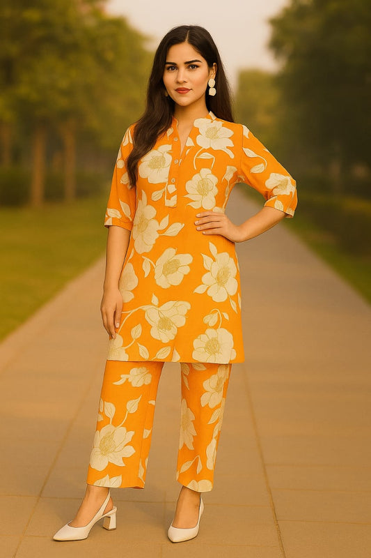 BEAUTIFUL ORANGE BIG FLORAL DRESS