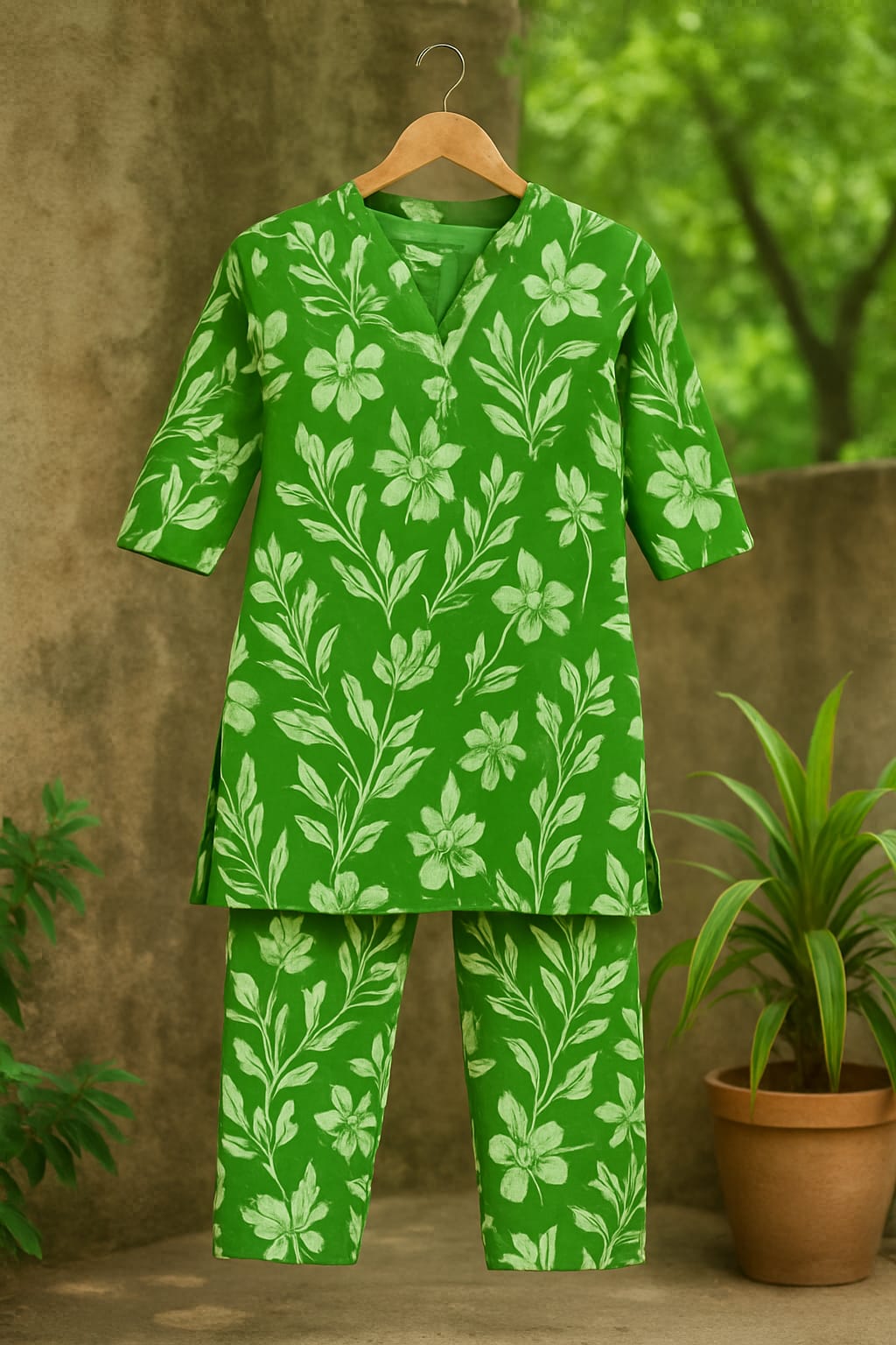 GREEN LEAF FLOWER STYLE DRESS