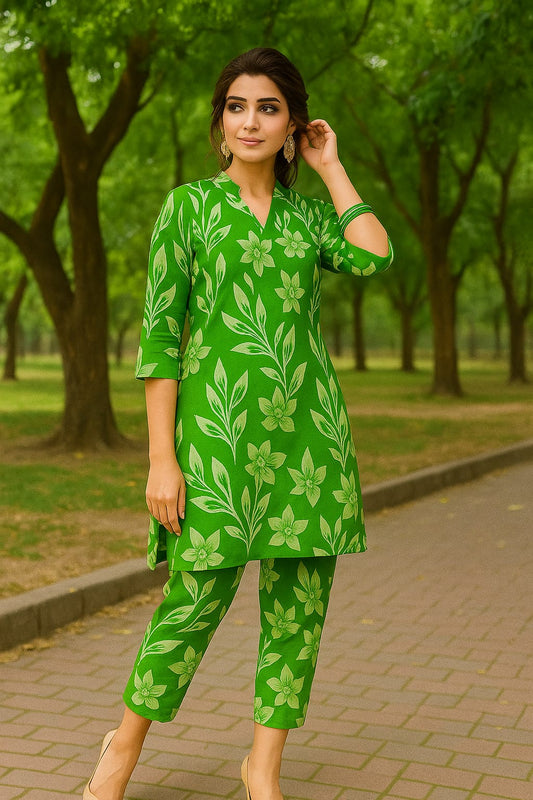 GREEN LEAF FLOWER STYLE DRESS