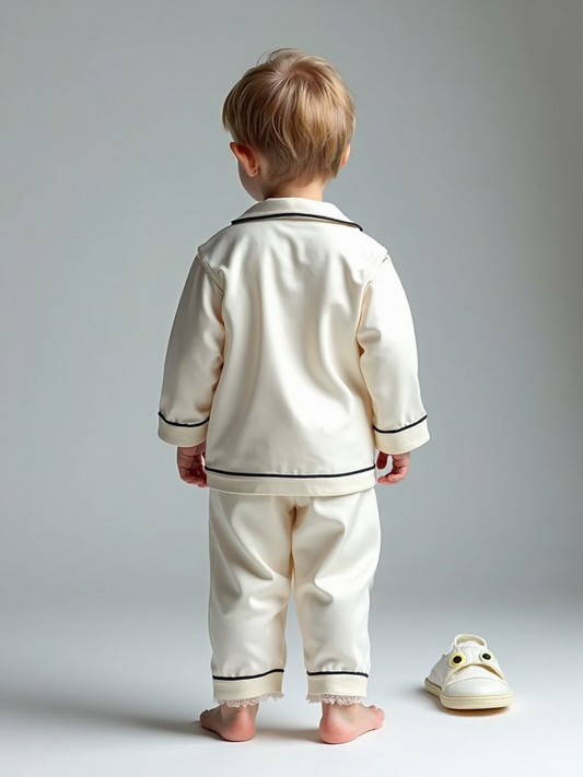 Creme White Satin Co-ord Set for Boys and Girls