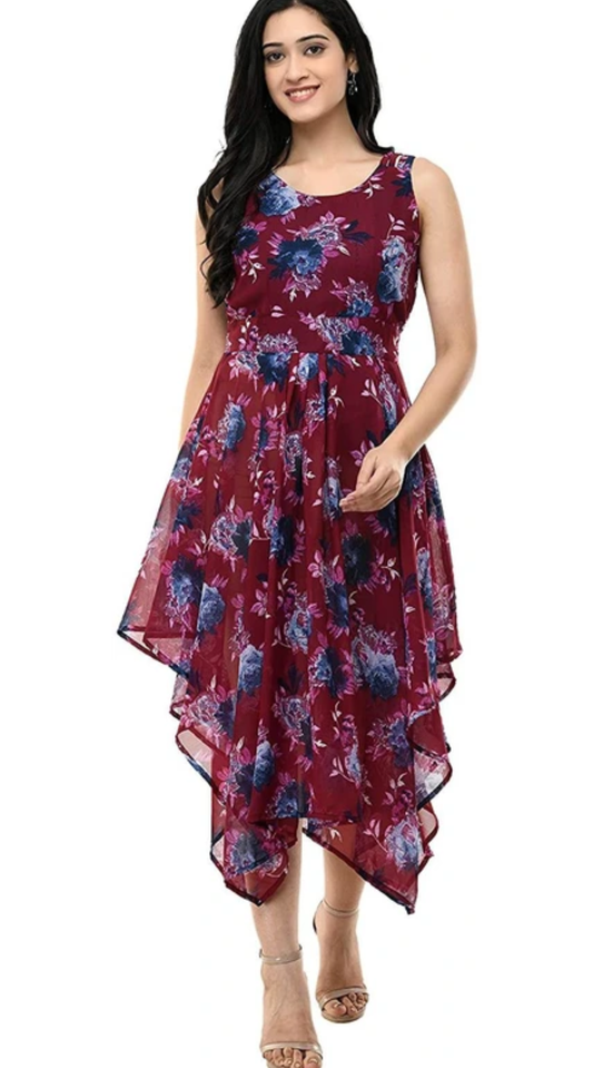 Maroon Magic Floral Cascade Dress