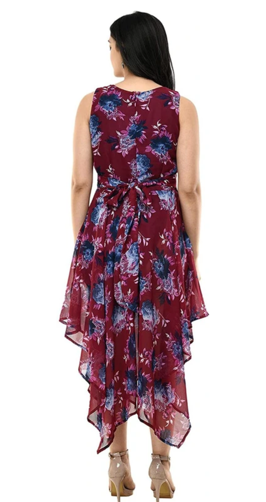 Maroon Magic Floral Cascade Dress