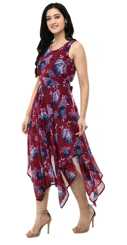 Maroon Magic Floral Cascade Dress