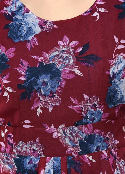 Maroon Magic Floral Cascade Dress