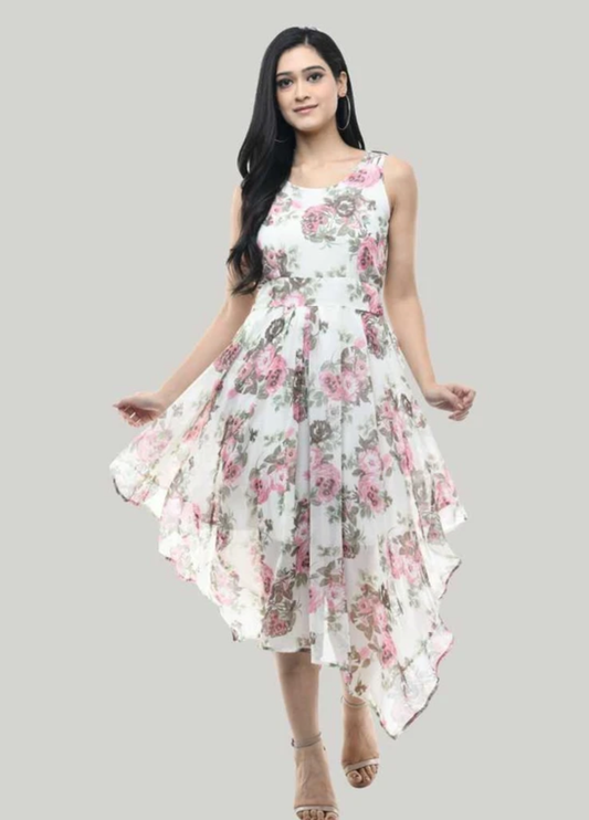 Ivory Garden Floral Flare Dress