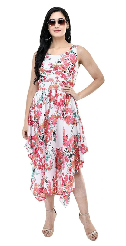 "Sunset Petals Layered Hem Dress"
