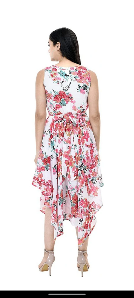 "Sunset Petals Layered Hem Dress"