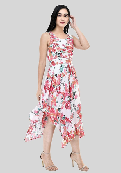 "Sunset Petals Layered Hem Dress"