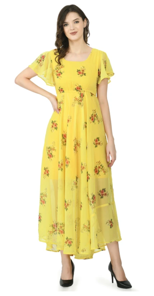 Yellow Floral Middi Dress