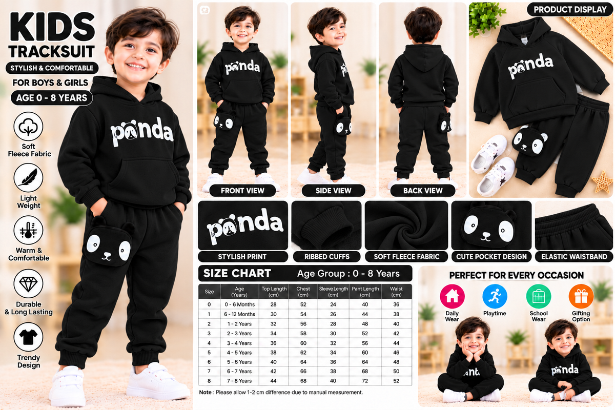 Kids Imported Winter Dress for Boys & Girls(Panda Black)