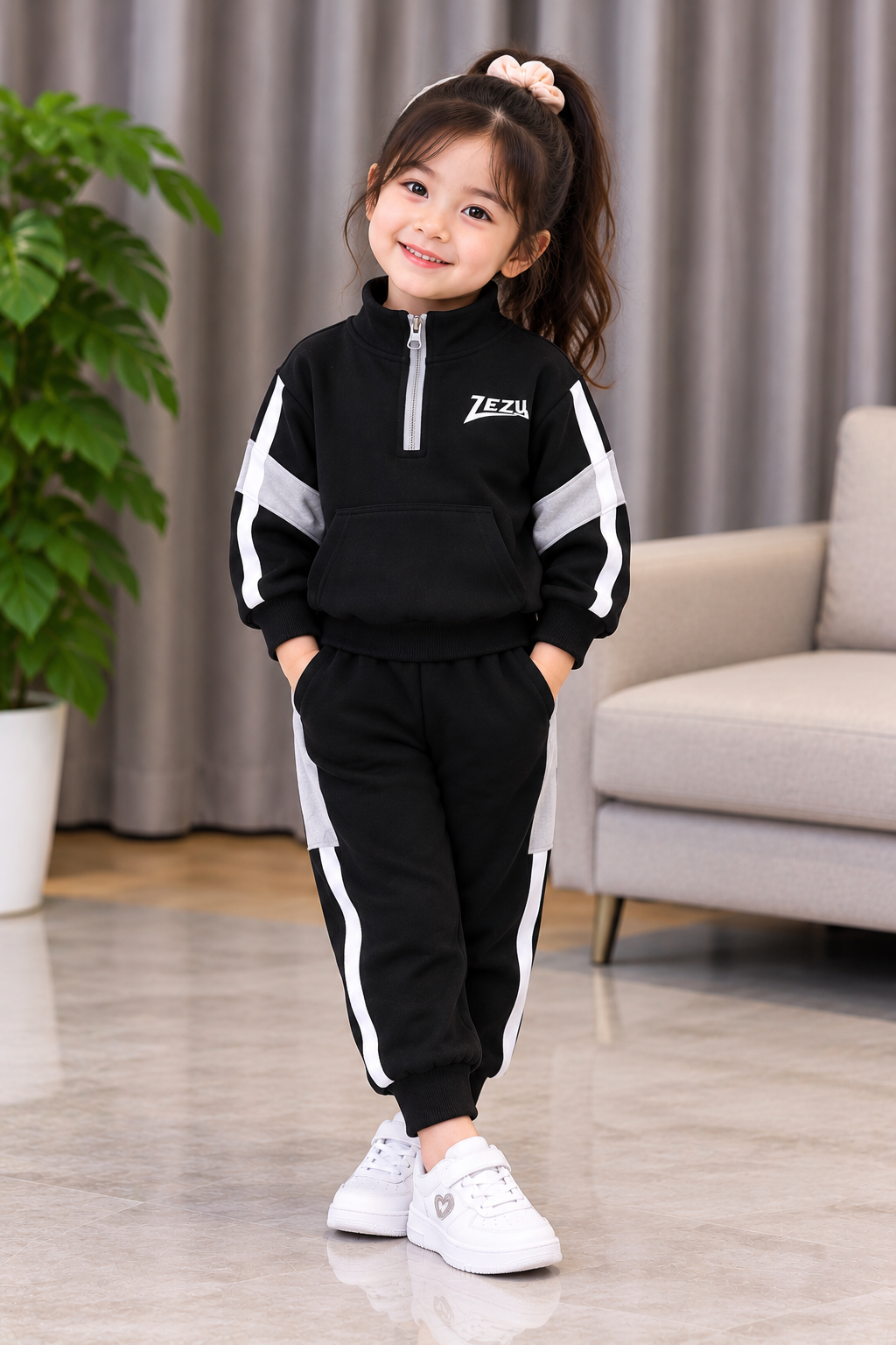 Kids Imported Winter Dress Combo of Top & Bottom(Black Half chain)