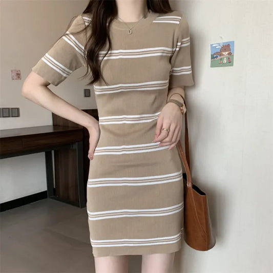 Girls Strip Line Midi(Brown)