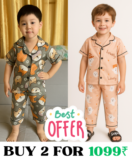 2 NIGHT SUITS COMBO FOR BOYS AND GIRLS (Printed Design)