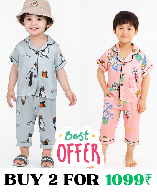 2 NIGHT SUITS COMBO FOR BOYS AND GIRLS (Printed Design)