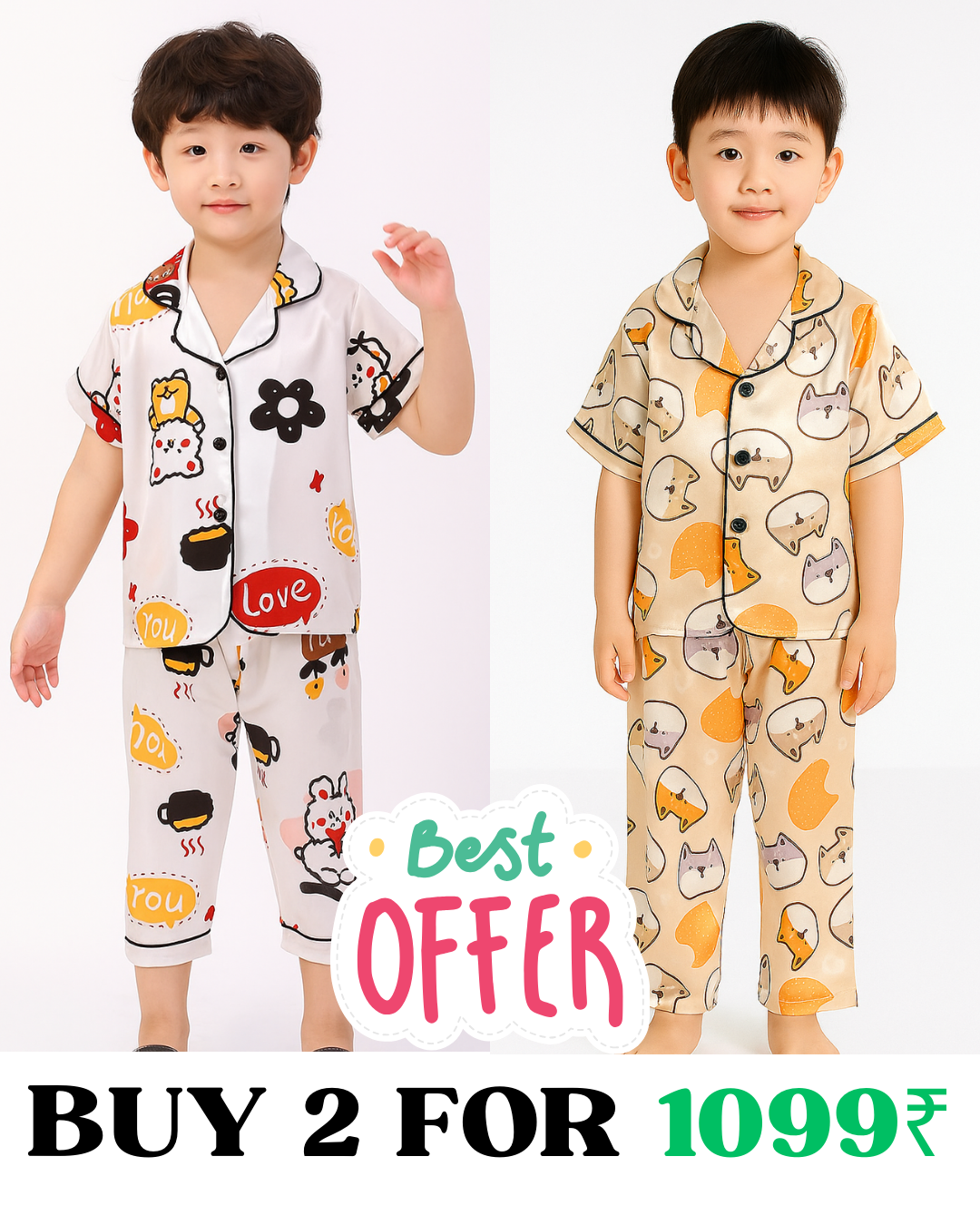 2 NIGHT SUITS COMBO FOR BOYS AND GIRLS (Printed Design)