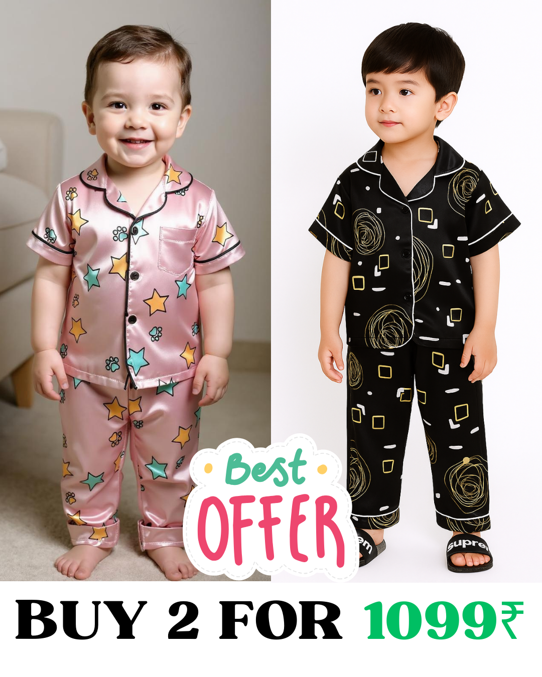 2 NIGHT SUITS COMBO FOR BOYS AND GIRLS (Printed Design)